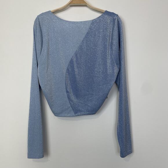 Naked Wardrobe Shimmer Crop Top Size 3X Blue Metallic Shiny Going Out Party - Picture 2 of 9